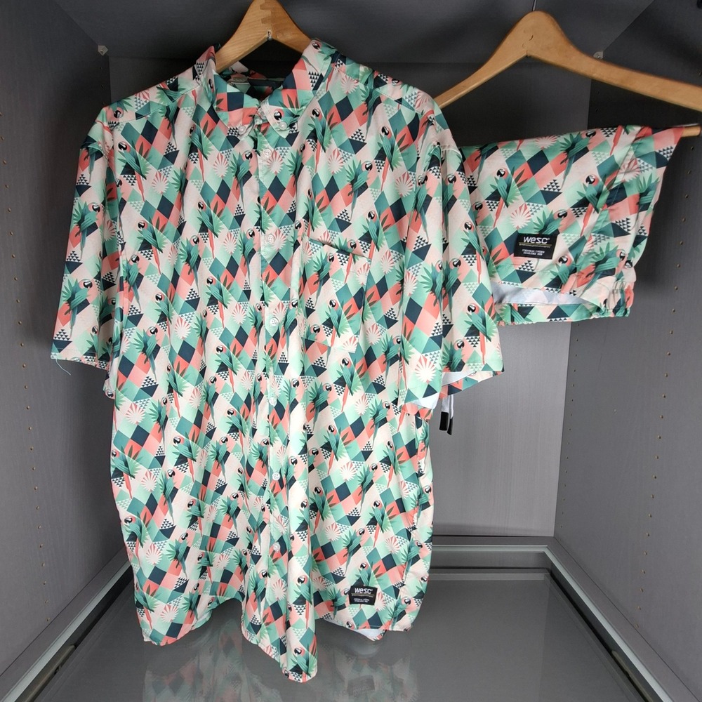 WeSC Mens Parrot Geometric Print Matching Set Shirt and Shorts XL Polyester